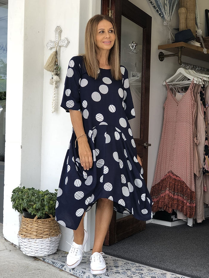 Spots and Stripes Dress - Navy