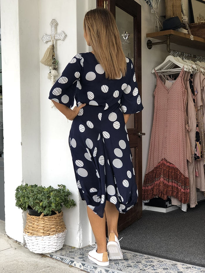 Spots and Stripes Dress - Navy