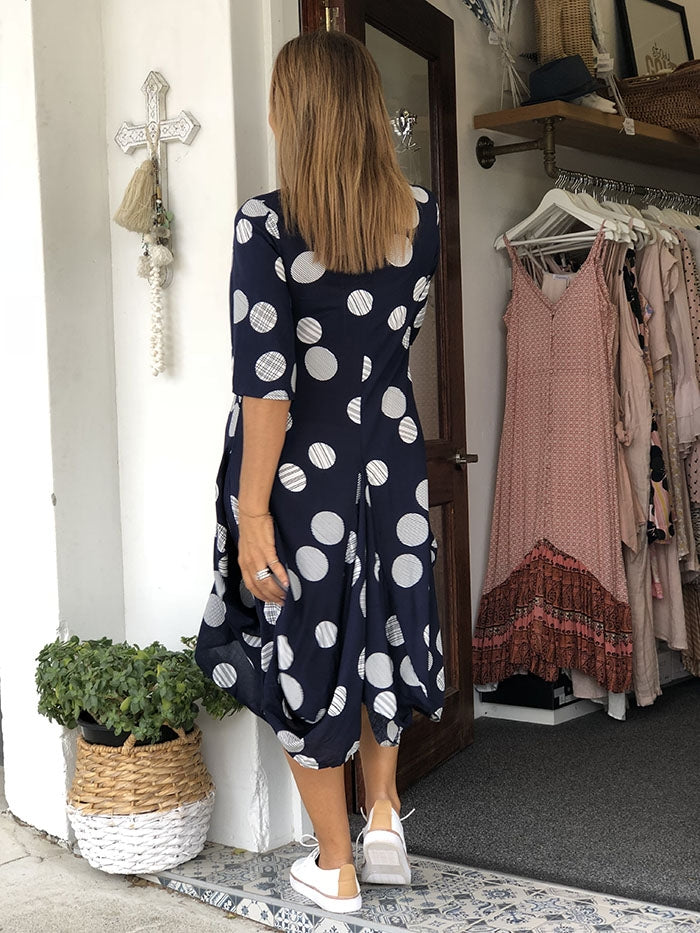 Spots and Stripes Dress - Navy