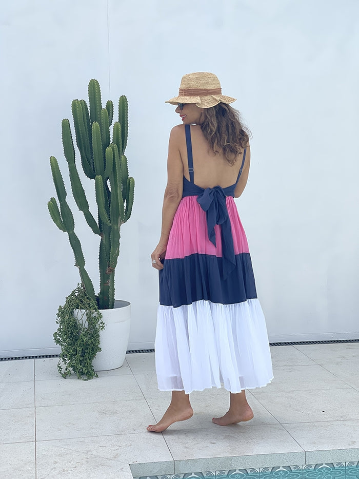 Carmello Dress Pink Navy and White Style Me Luxe