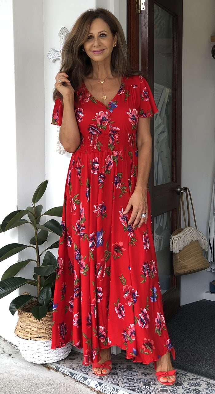 Nataly Dress - Red Floral