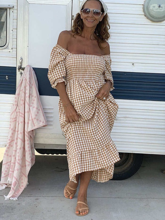 Caramel Gingham Dress