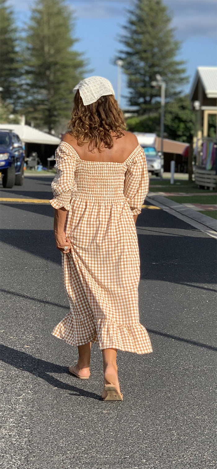 Caramel Gingham Dress