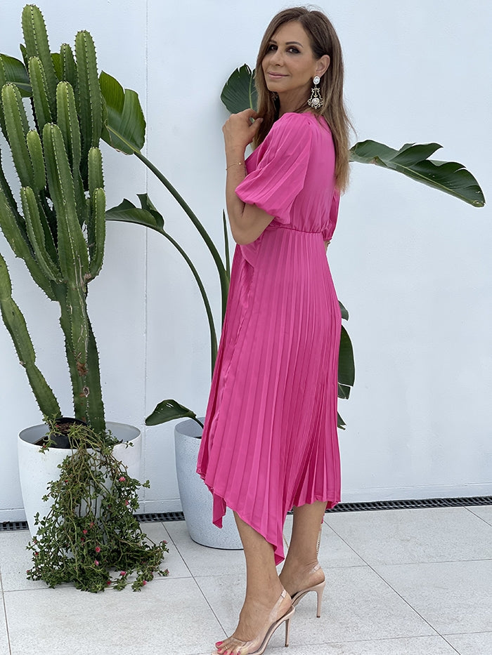 Mari Pleated Dress - Hot Pink