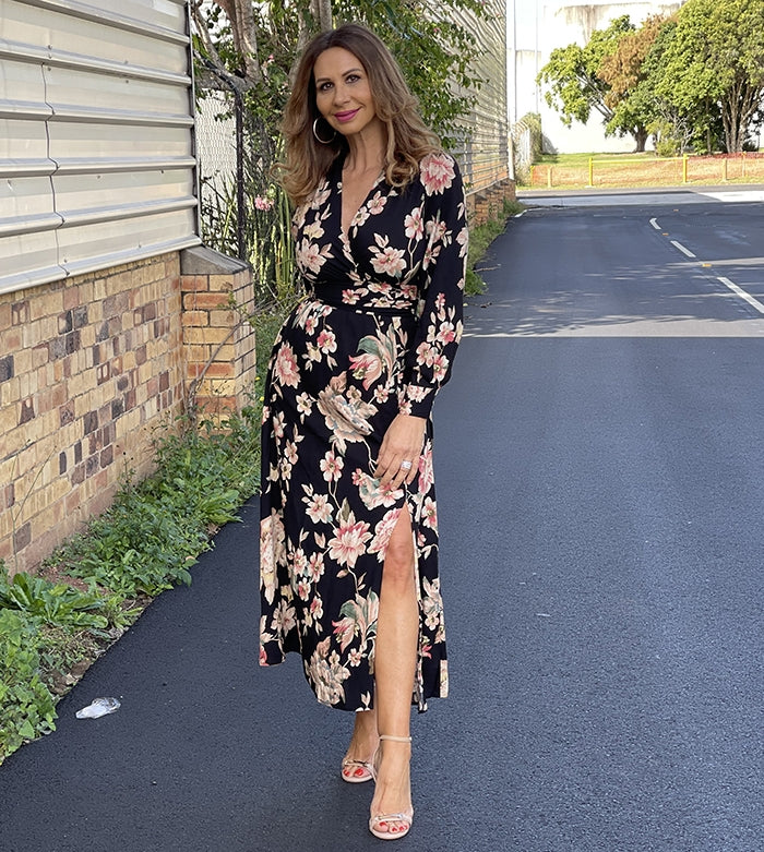 Kara Midi Dress - Black Floral