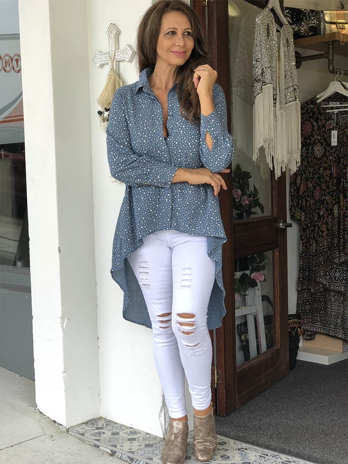 Chambray Spot Hilo Top