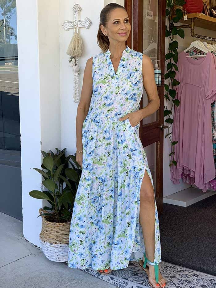 Blue Poppy Maxi Dress