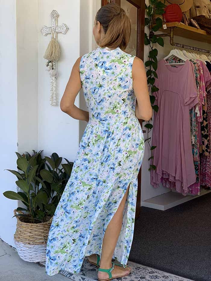 Blue Poppy Maxi Dress