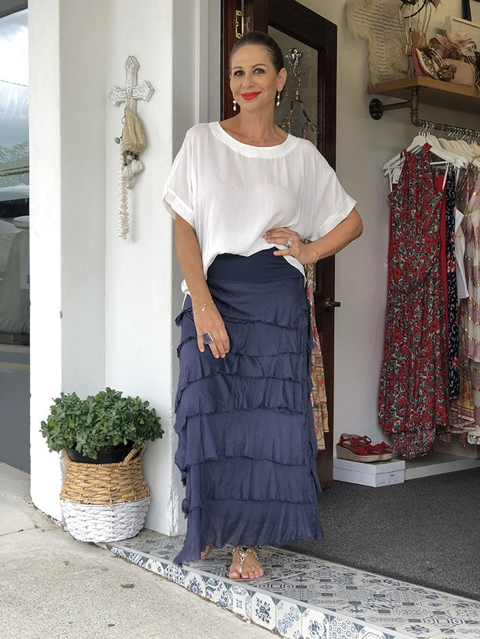 Cut Silk Skirt - Navy