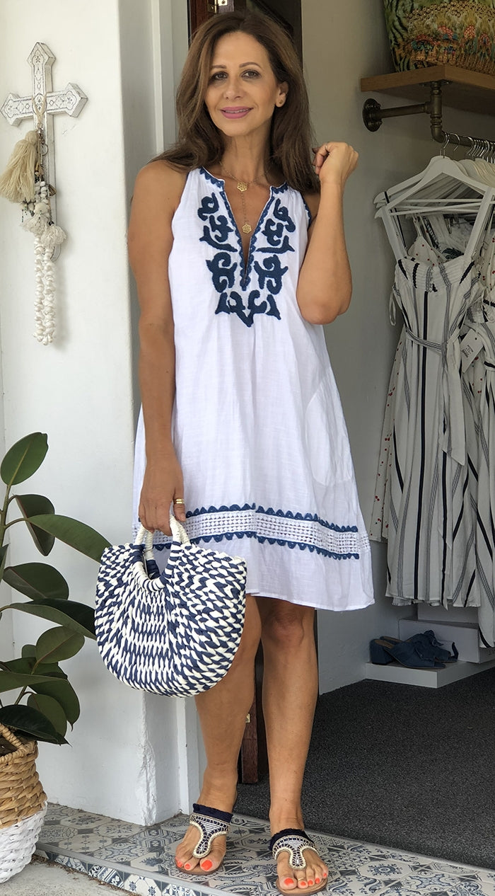 Eden Sundress - White and Navy