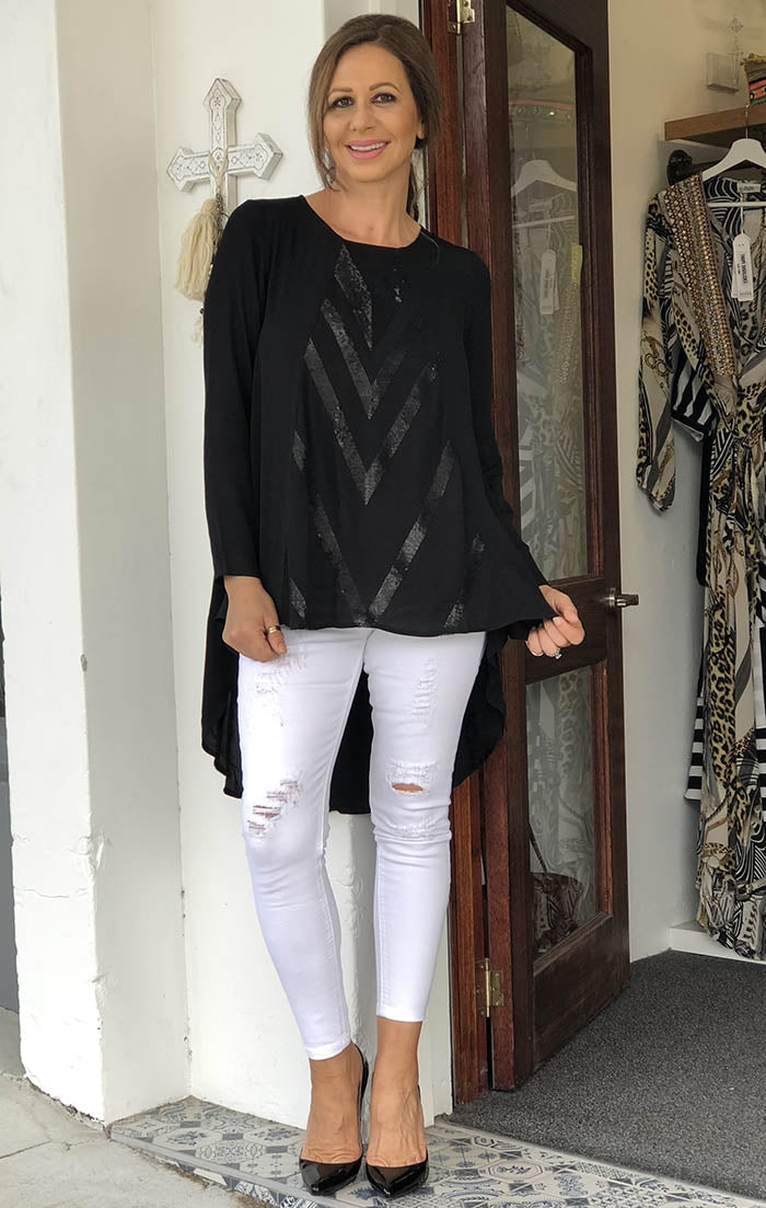 Black Hilo Sequin Top