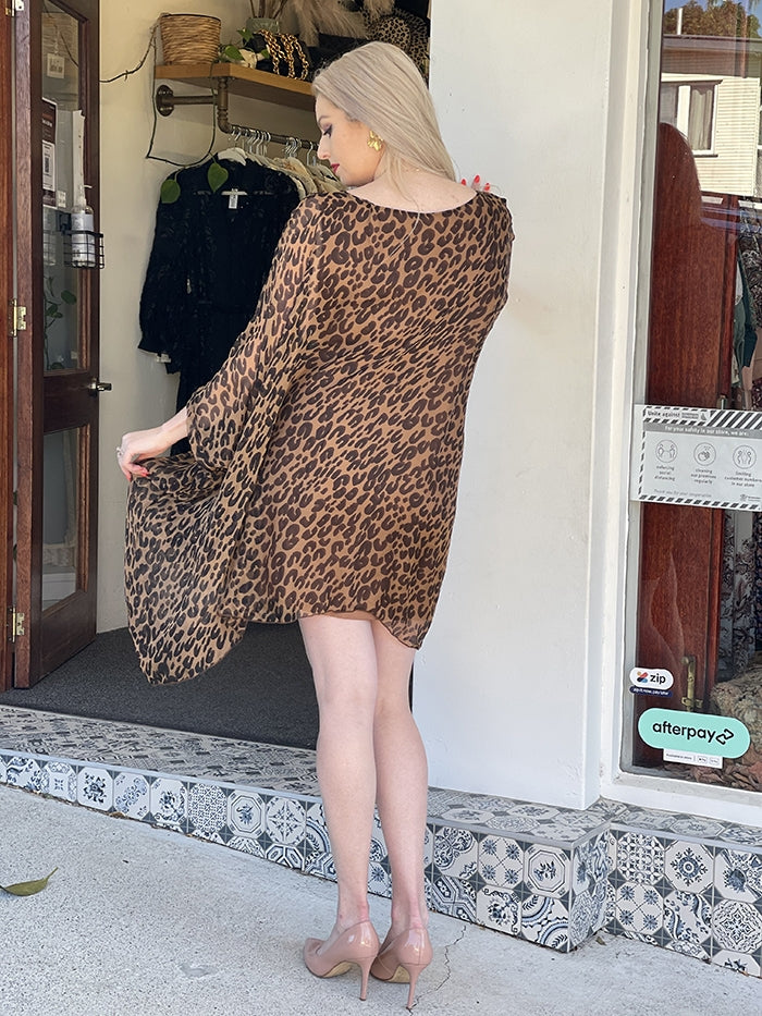 Caramel Leopard Silk Dress