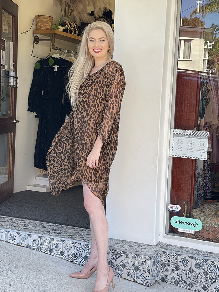 Caramel Leopard Silk Dress