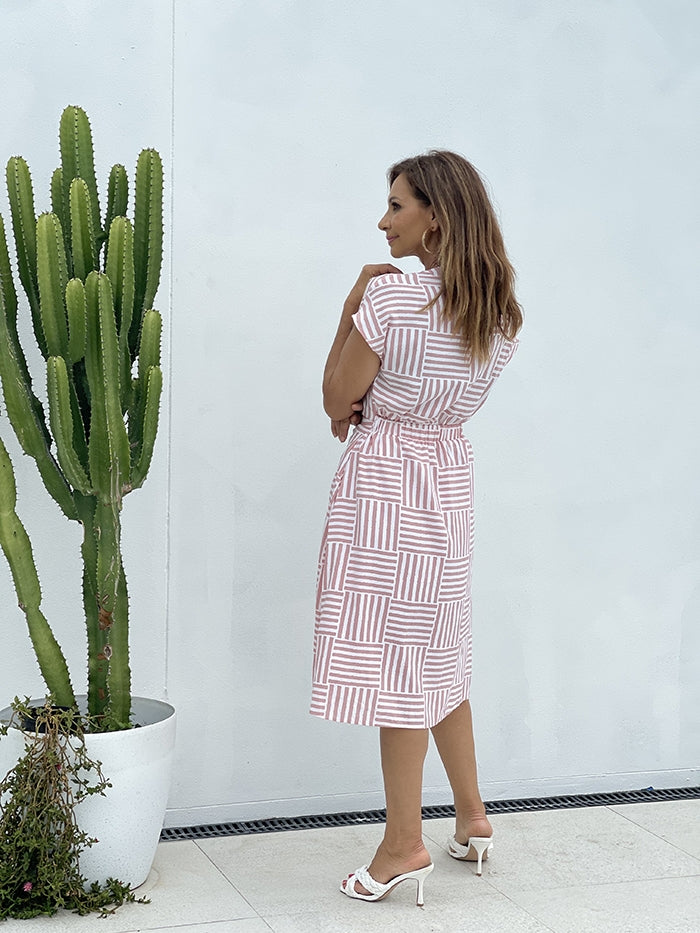 Blush Stripe Button Dress