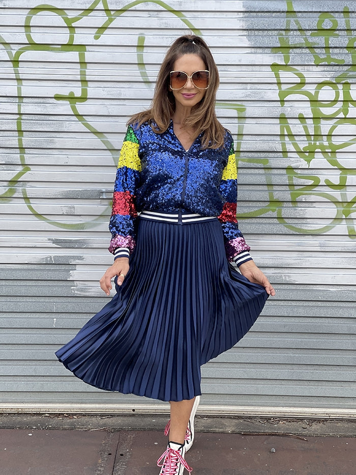 Metallic Waistband Skirt - Navy