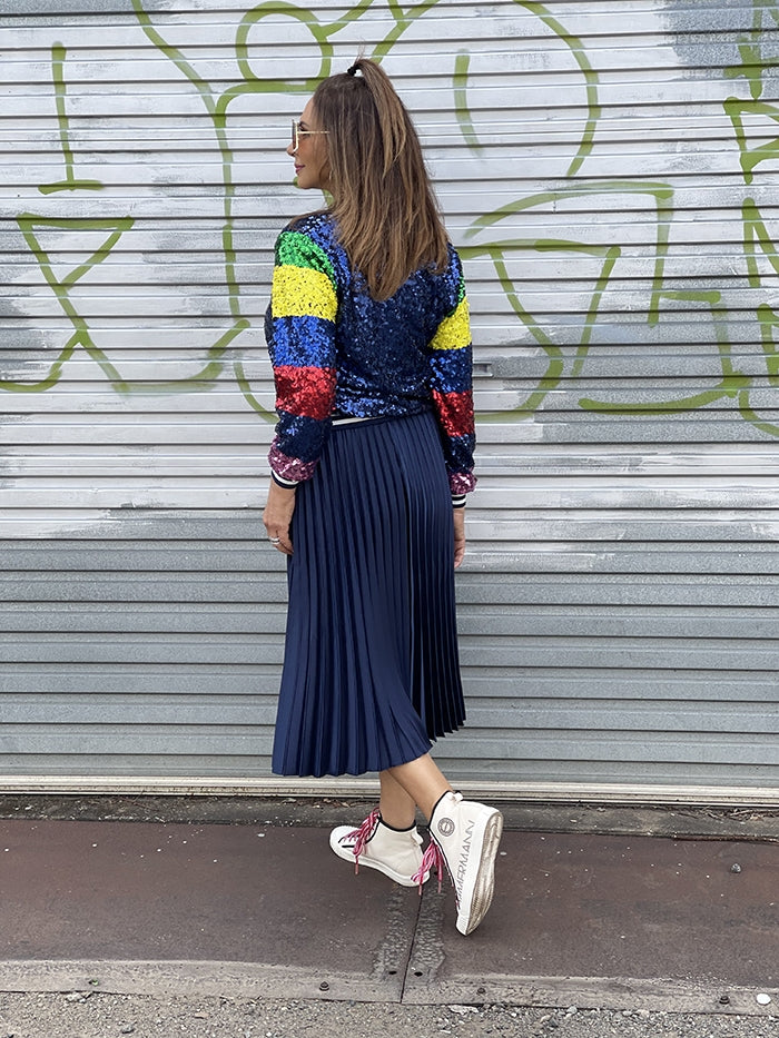 Metallic Waistband Skirt - Navy