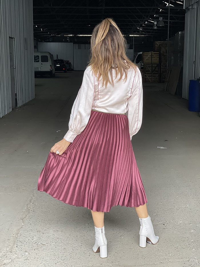 Metallic Waistband Skirt - Wine