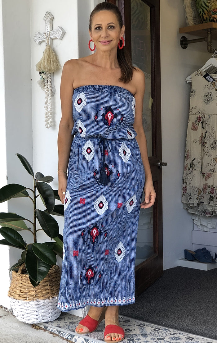 Ikat Strapless - Indigo