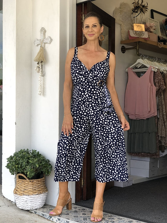 Gracie May Jumpsuit - Navy Spot