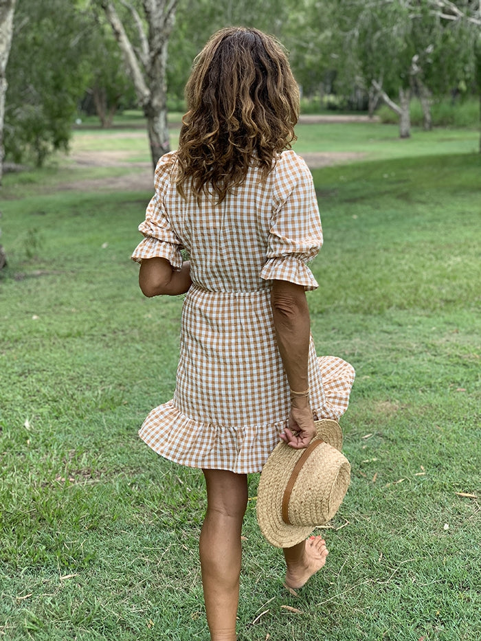 Caramel Gingham Mini Dress