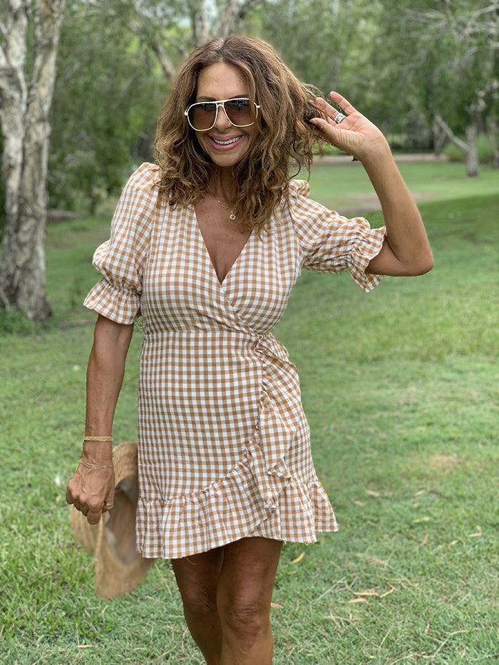 Caramel Gingham Mini Dress