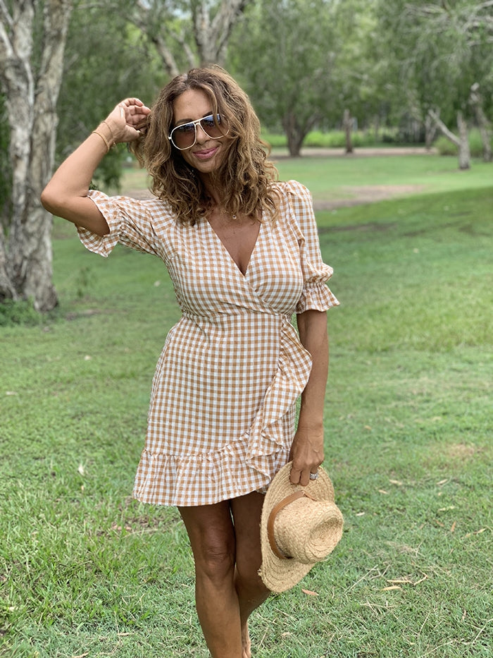 Caramel Gingham Mini Dress