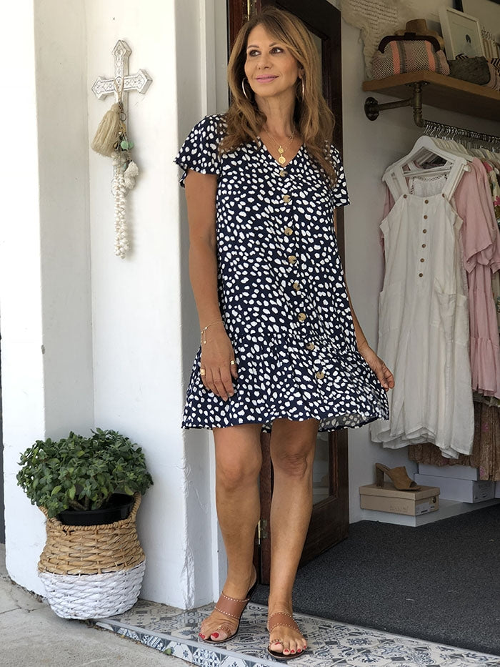 Tammy Spot Dress - Navy