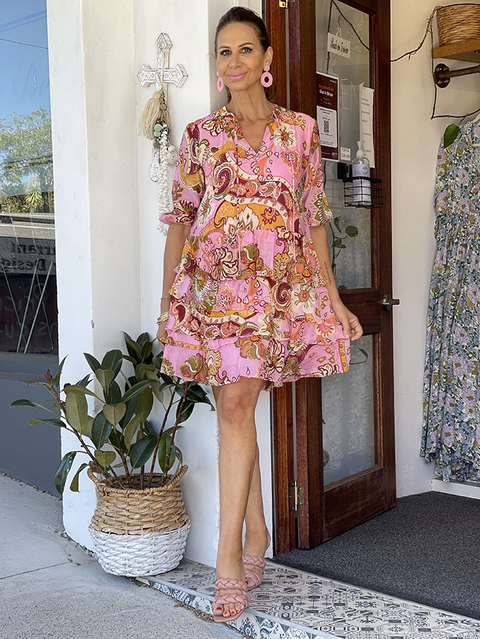 Nadia Bright Print Dress - Pink