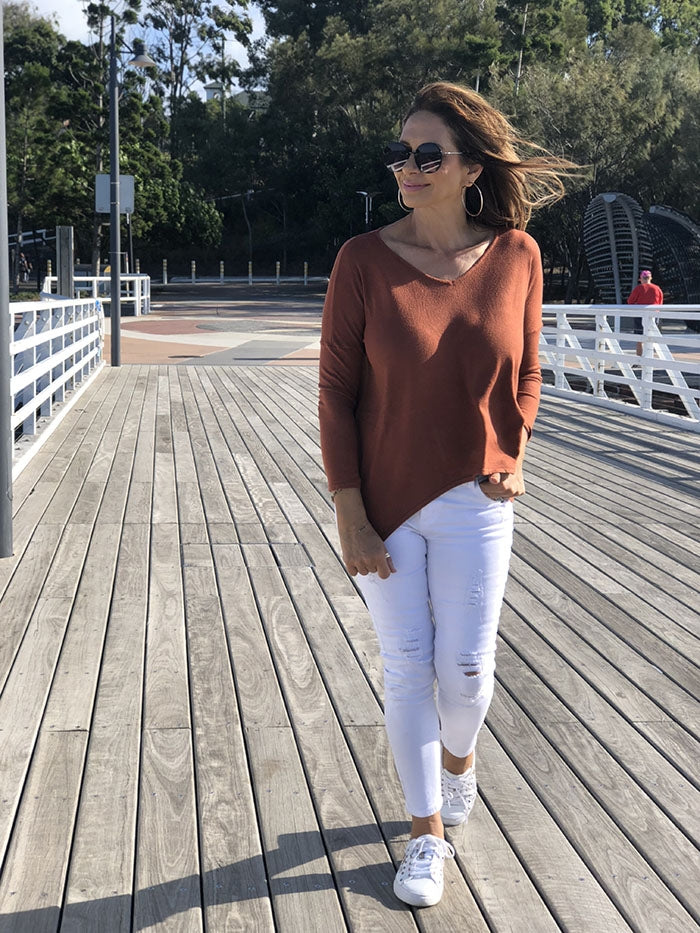 Side Split Knit Top - Rust