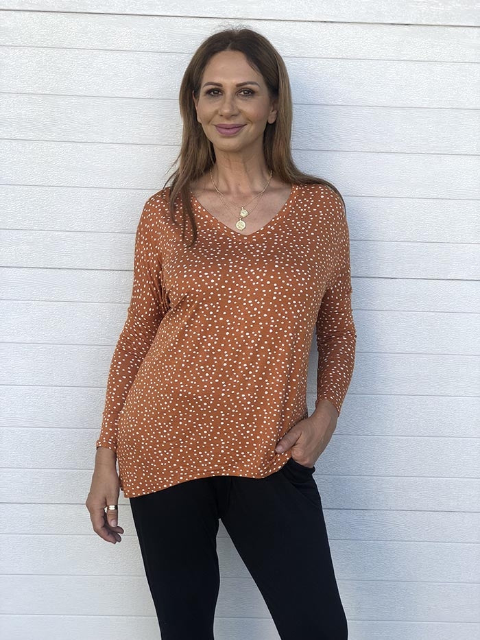 Geneva V Neck Top - Clay