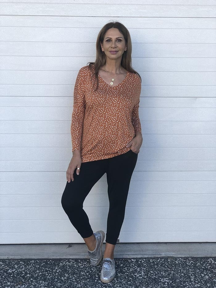 Geneva V Neck Top - Clay